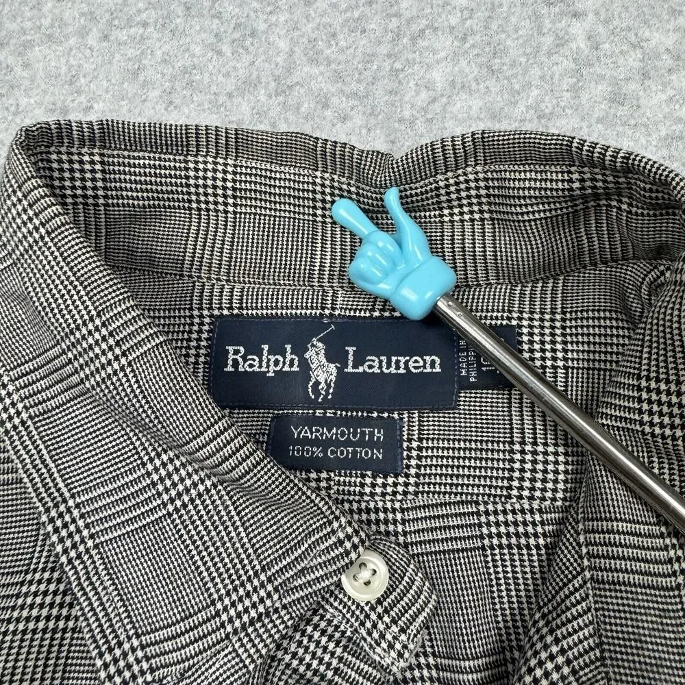 Vintage Polo Ralph Lauren Yarmouth Houndstooth‎ Plaid Shirt Men's 16.5 33 Black